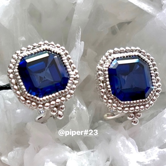 NWT Judith Ripka Asscher-cut Blue Sapphire Estate Stud Earrings - Picture 5 of 11